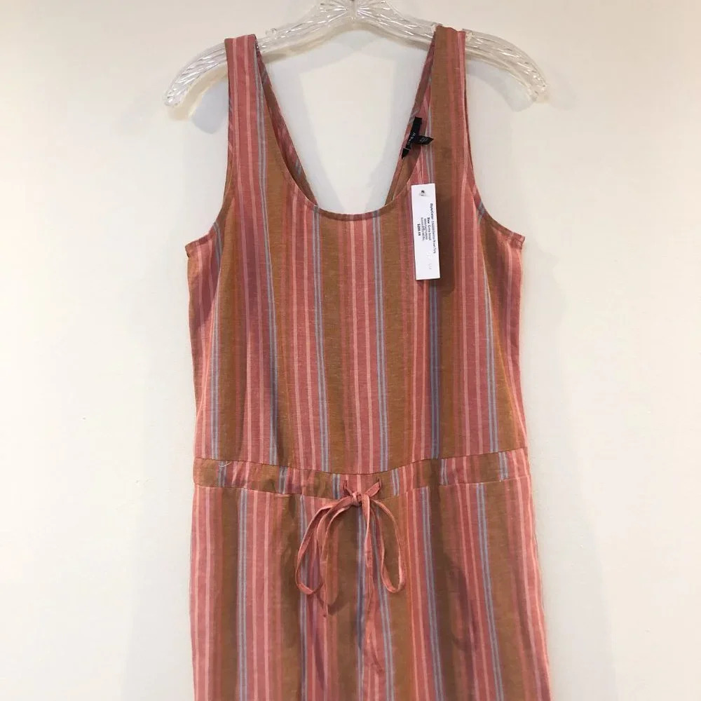 DREW Striped Linen Blend Tie Waist Sleeveless Jumpsuit Women's XS NWT